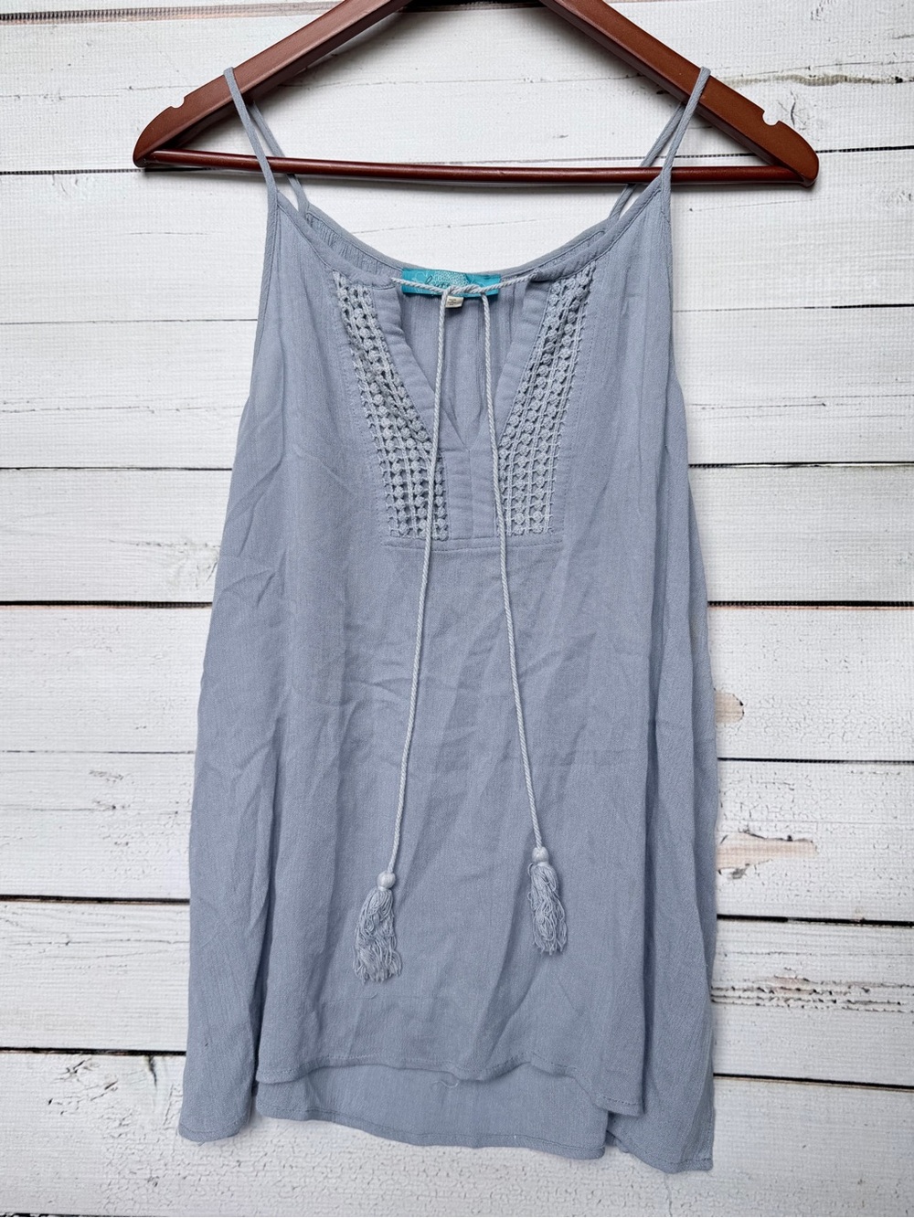 buttons Light Blue Knit Tank with Crochet Trim
